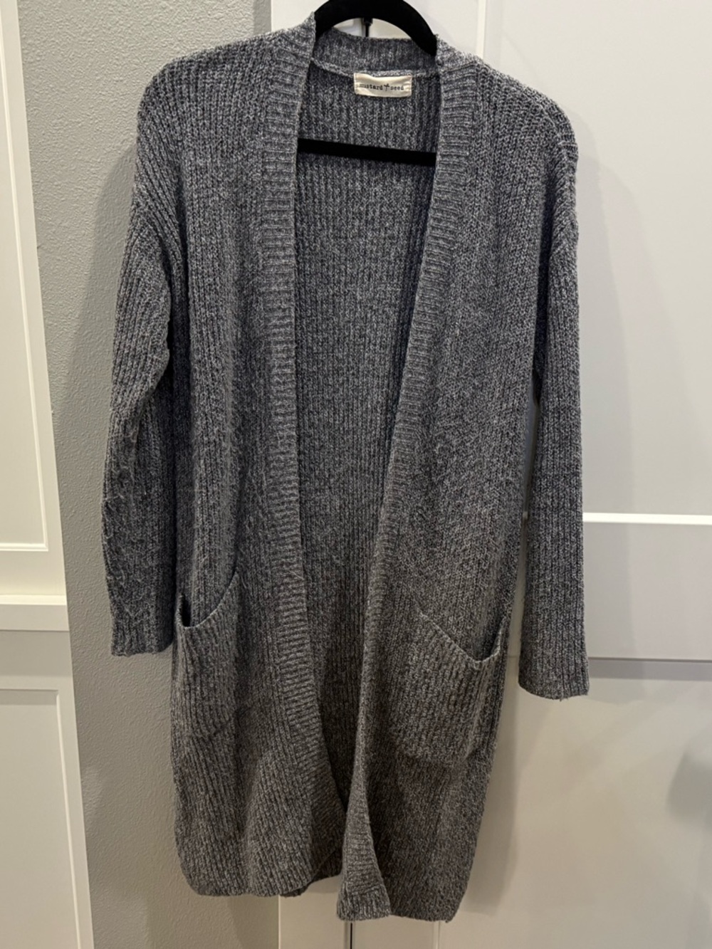 Mustard Seed Women’s Heather Gray Open-Front Long Cardigan, Ons Size